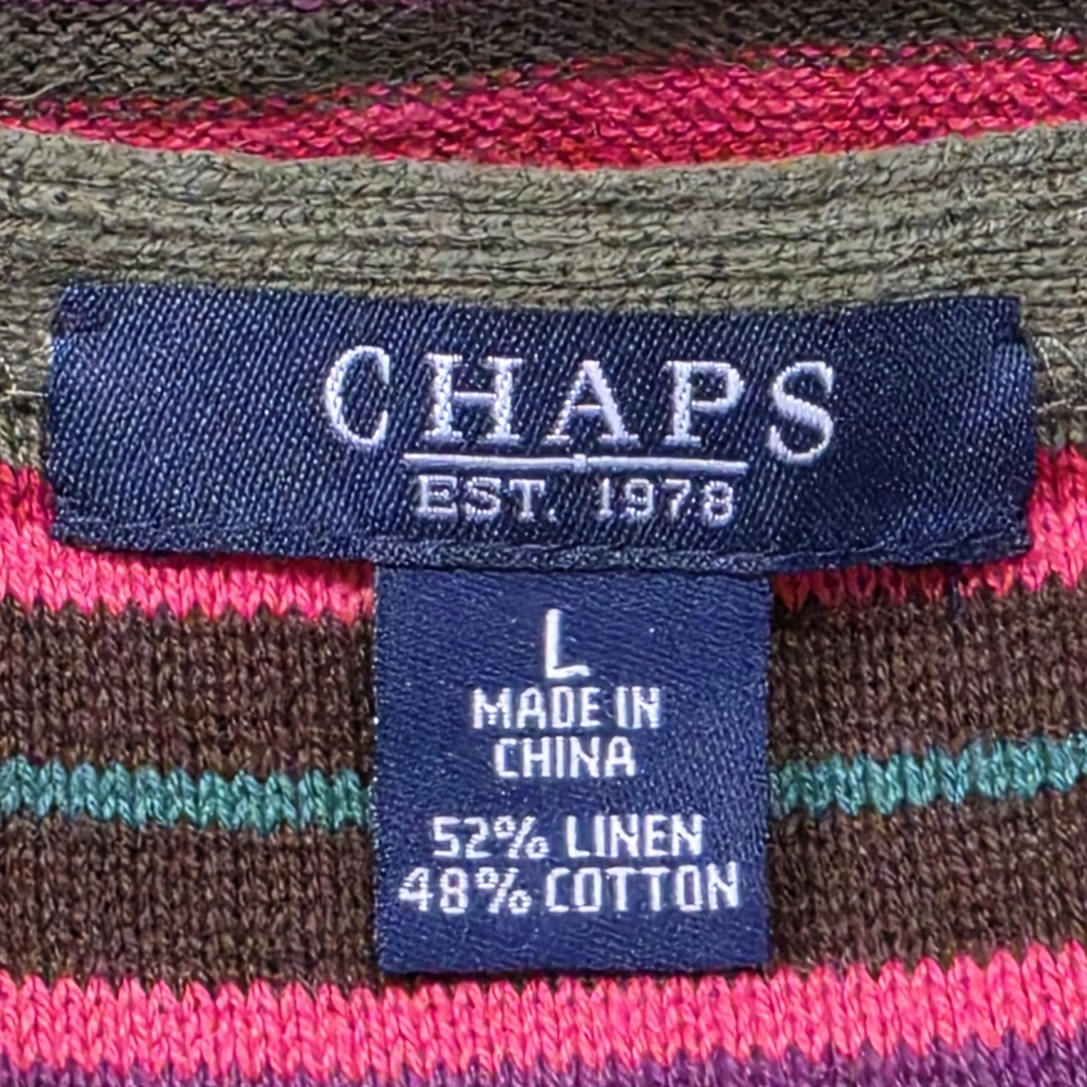 Chaps Colorful Striped Linen/Cotton Knit Wrap-Front Sleeveless Sweater Size L - Picture 10 of 13